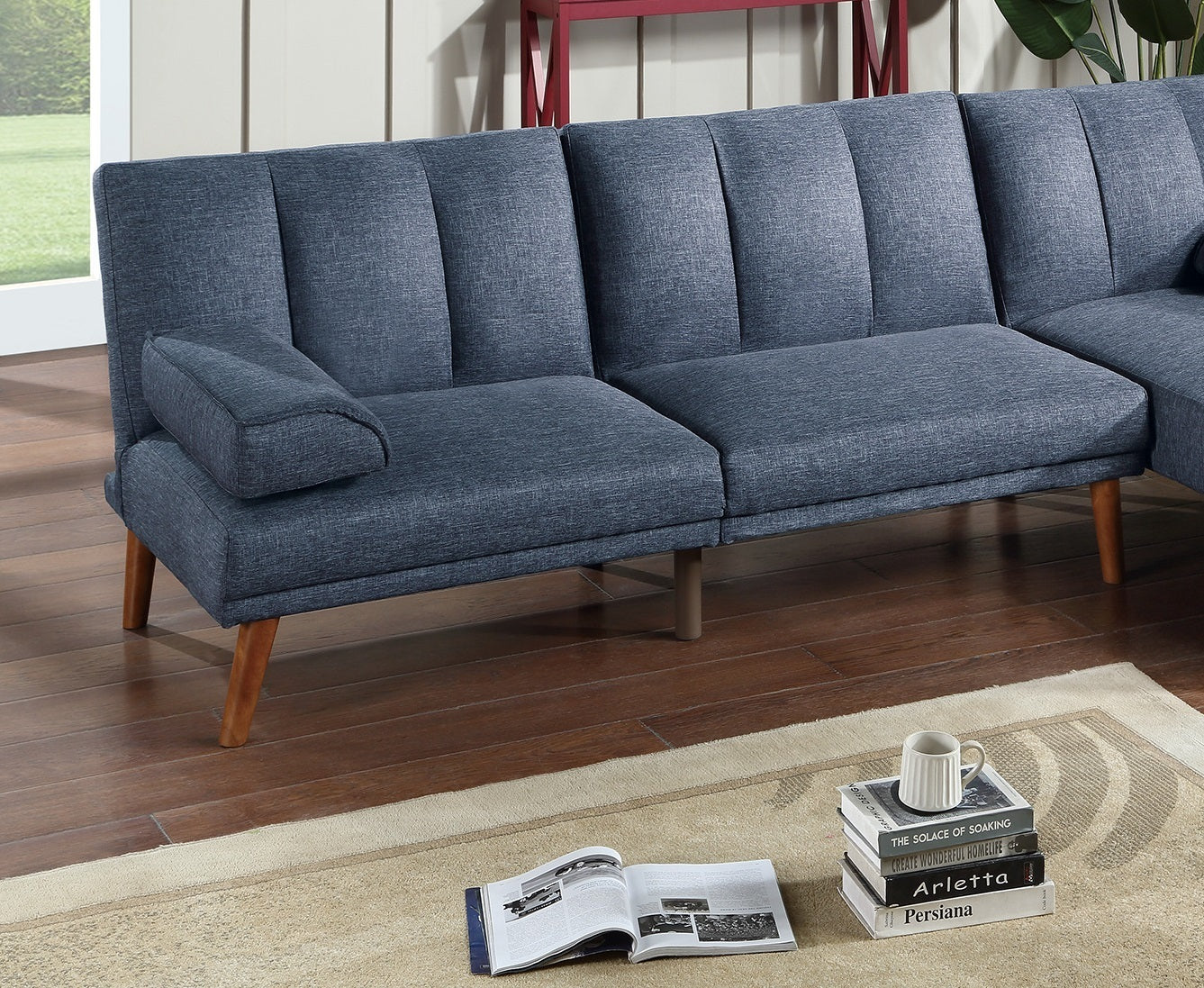 BASIT Collection Navy Polyfiber Adjustable Sofa Living Room Furniture Solid wood Legs Plush Couch