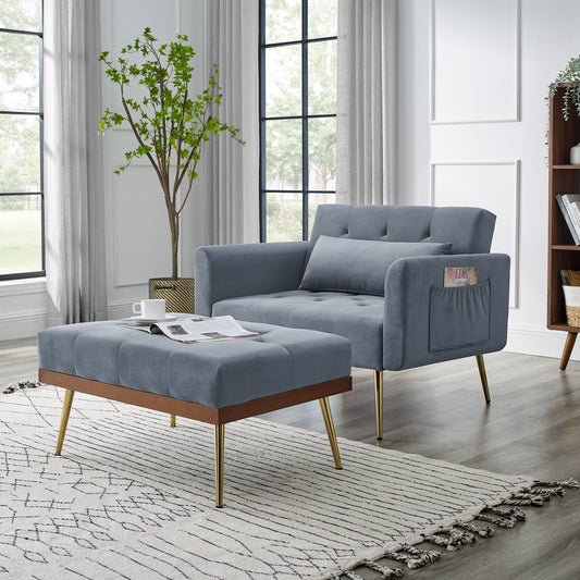 KALAN, Recline Sofa Chair with Ottoman and Pillow, Grey