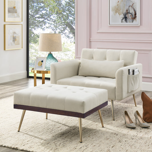 KALAN, Recline Sofa Chair with Ottoman and Pillow,  Cream