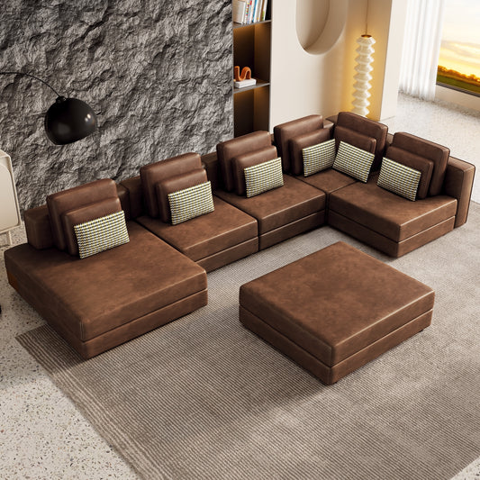 Basit Collection Modular Sectional Lounge Sofa with Ottoman
