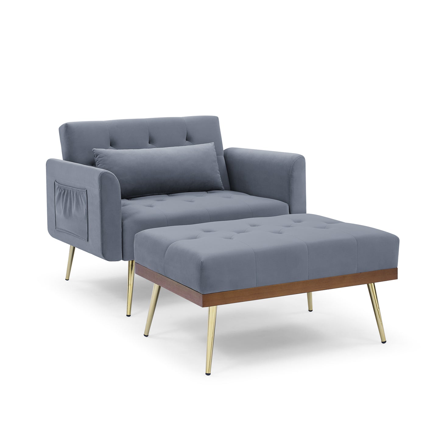 KALAN, Recline Sofa Chair with Ottoman and Pillow, Grey