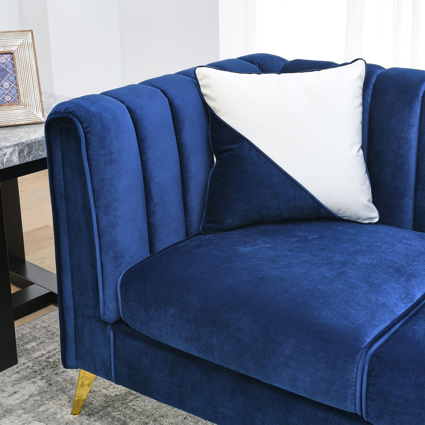 Marmara Contemporary Velvet Sofa Navy Blue