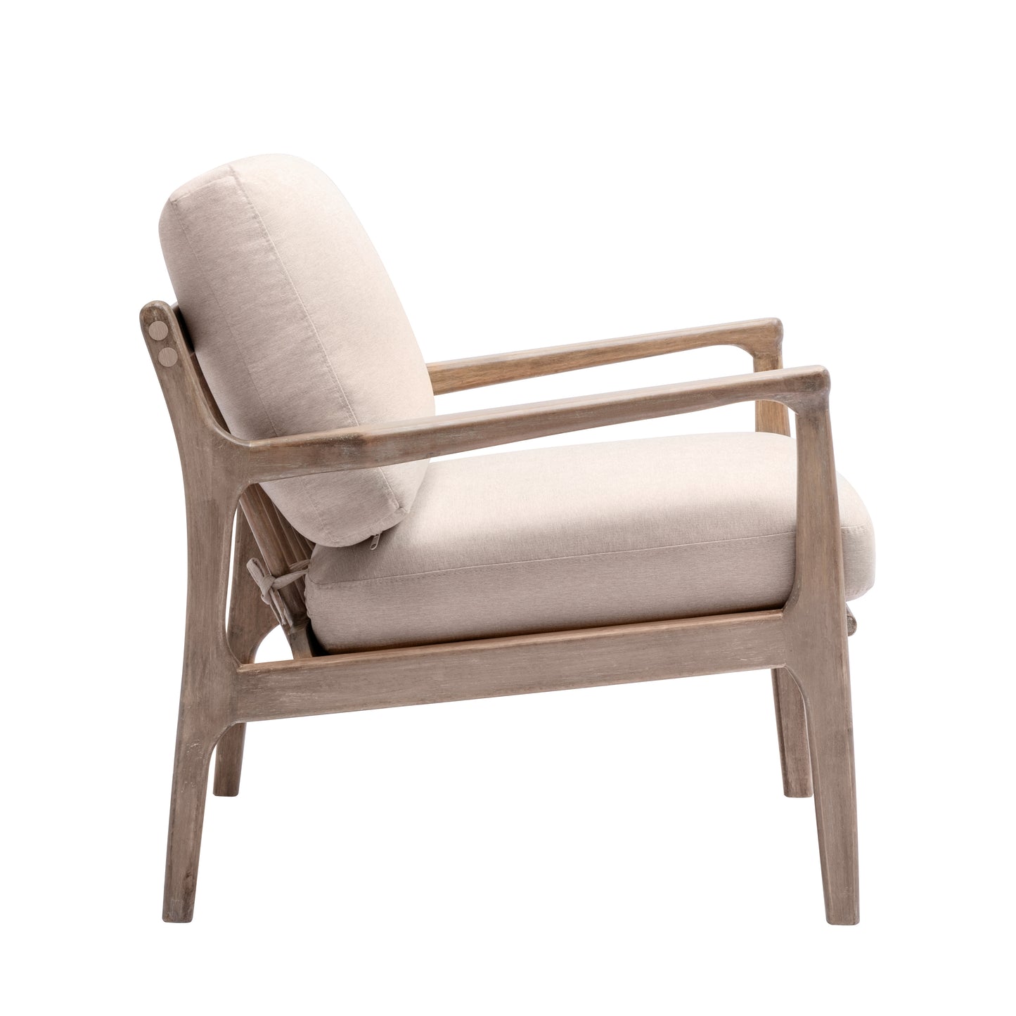 Solid Wood Frame Armchair Tan Linen