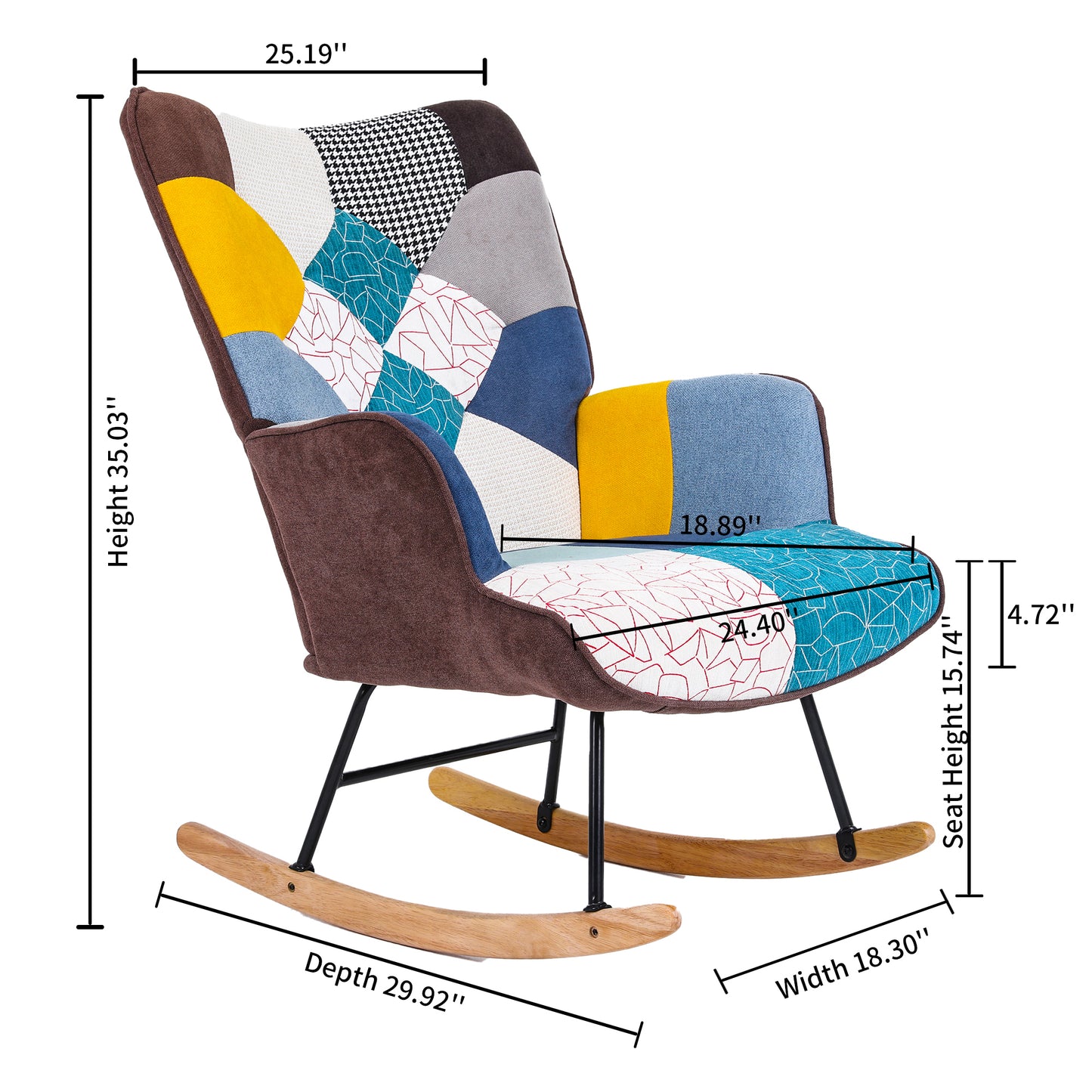 Rocking Chair, Tufted Upholstered Rocking Chair for Nursery, Comfy Wingback Glider Rocker with Safe Solid Wood Base for Living Room Bedroom Balcony