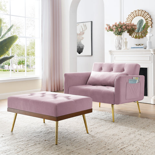 KALAN, Recline Sofa Chair with Ottoman and Pillow, Lounge Pink