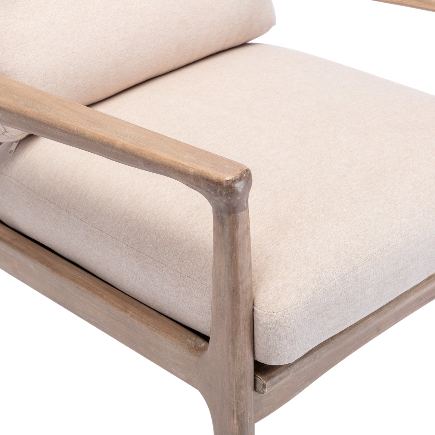 Solid Wood Frame Armchair Tan Linen