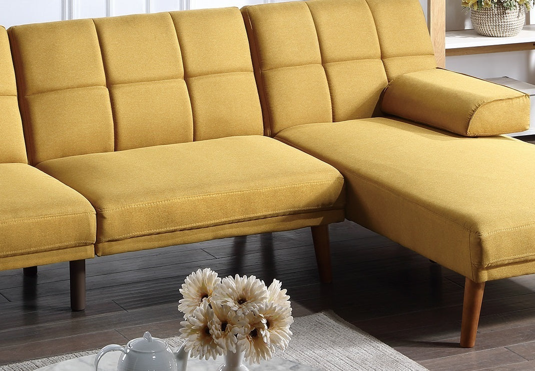 BASIT Collection Mustard Color Polyfiber Sectional Sofa Set Living Room Furniture Solid wood Legs Tufted Couch Adjustable Sofa Chaise