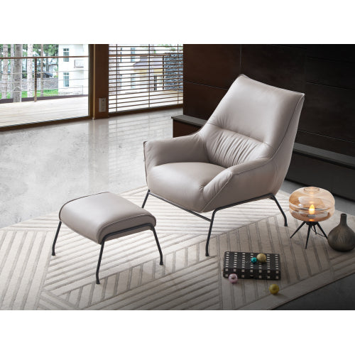 "Cemal"Leather Accent Chair with Ottoman