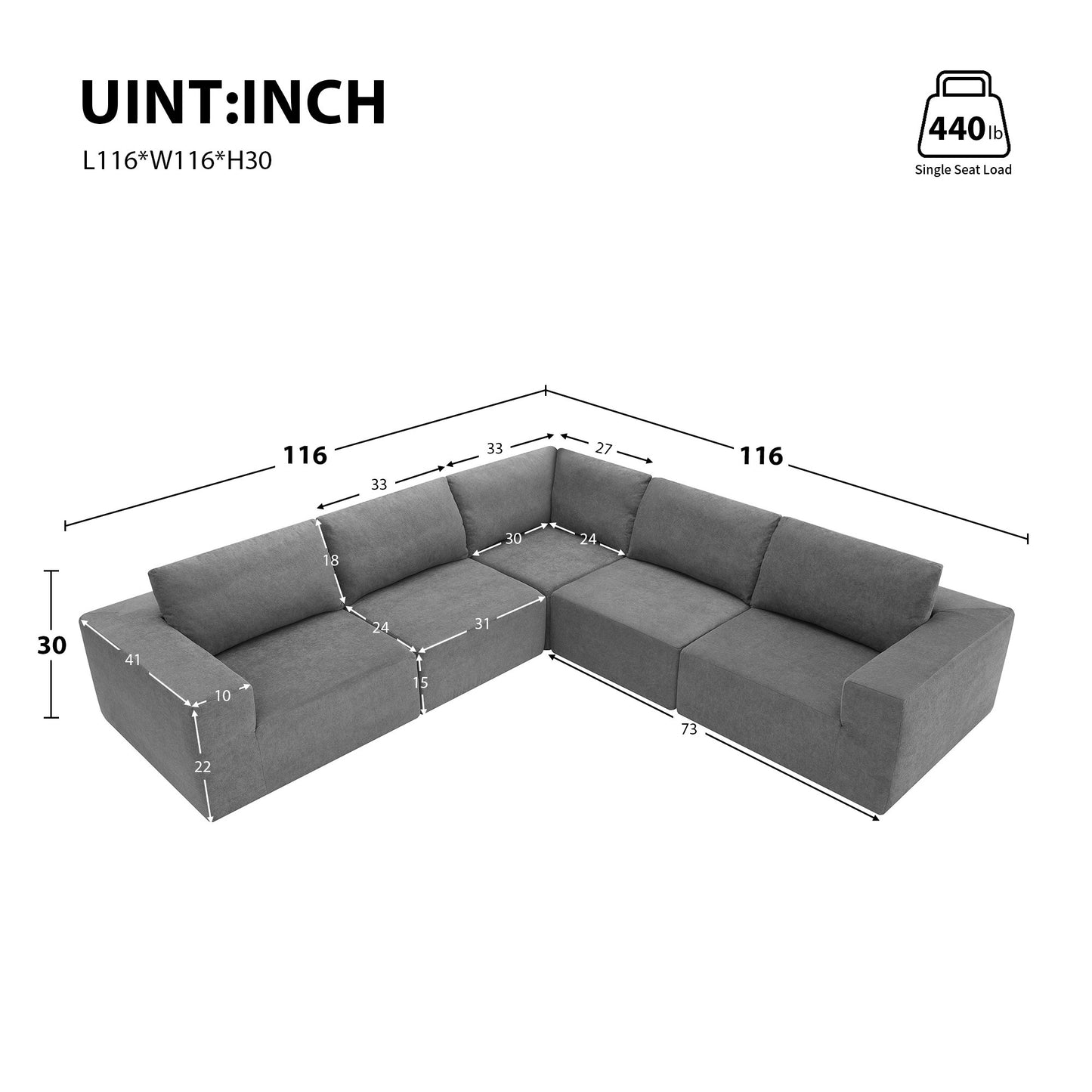 "PARKER" Modular Shaped Sectional Sofa