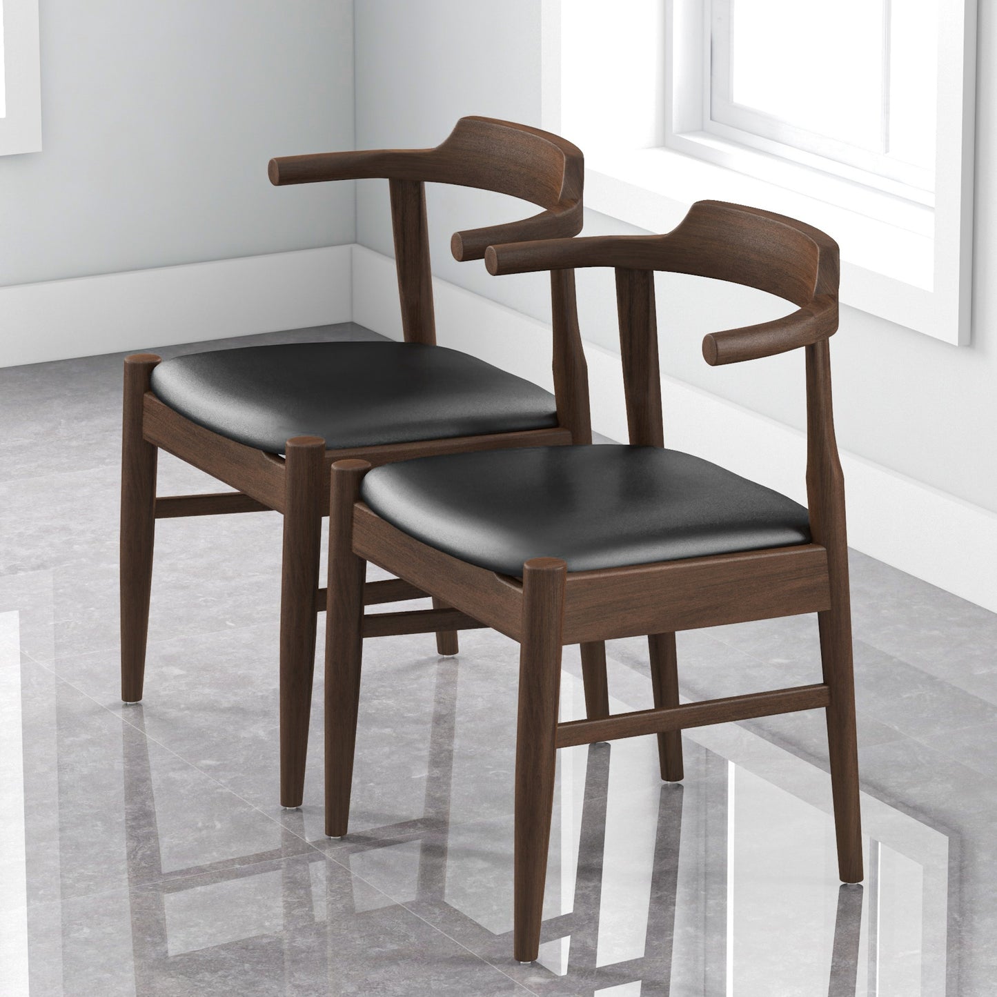 "PAUL" Mid-Century Modern Leather Dining Chair (Set of 2)