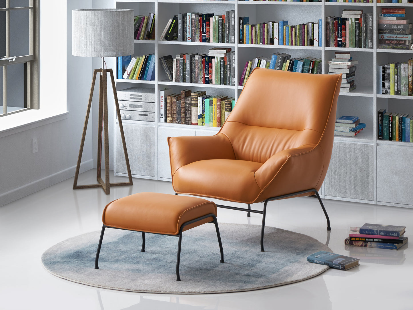 "Cemal"Leather Accent Chair with Ottoman