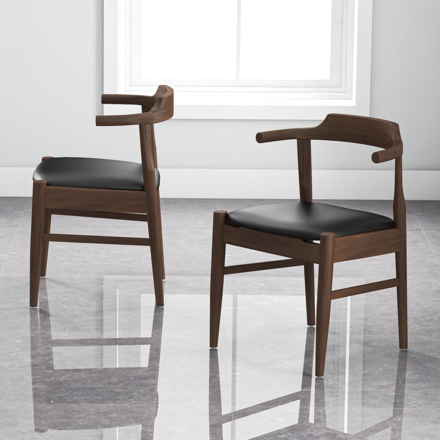 "PAUL" Mid-Century Modern Leather Dining Chair (Set of 2)