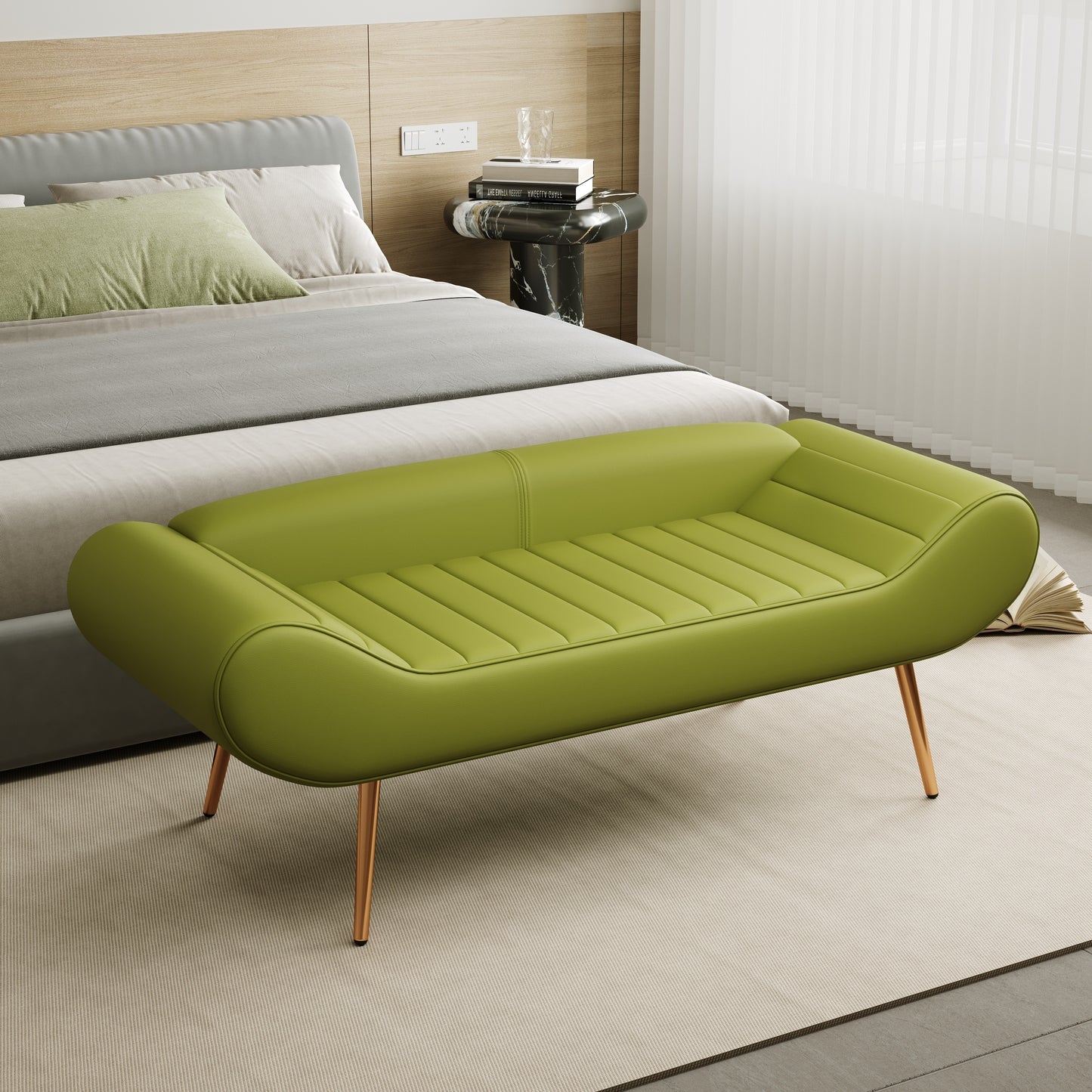 "SHIRVAN" Sofa Stool with Curved edges. Pistachio Green