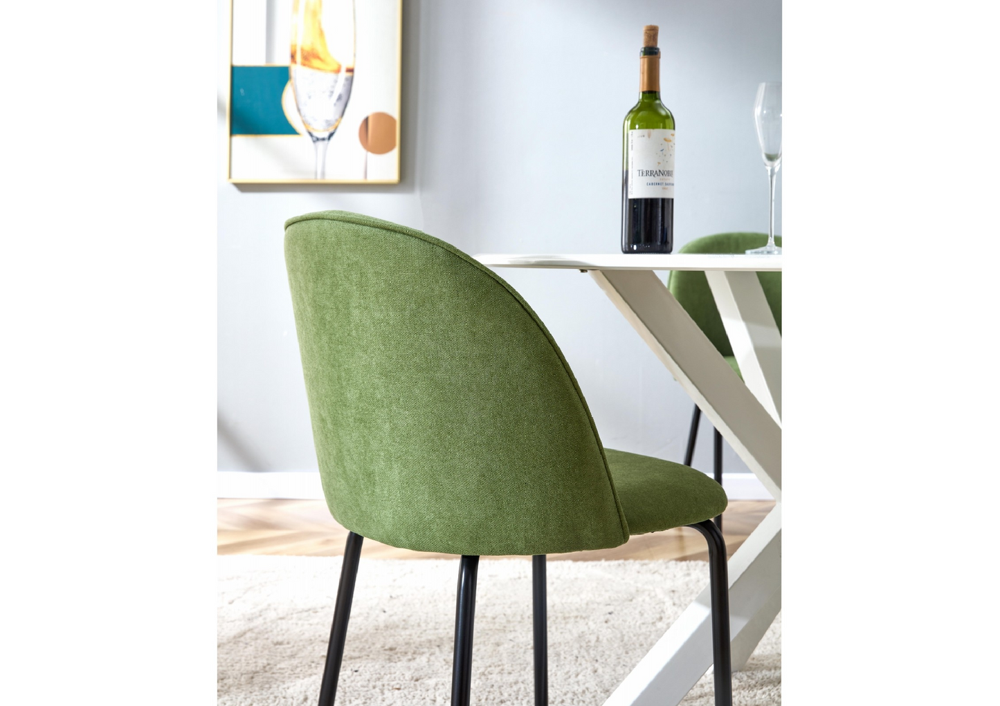 "MARVIN" Modern Dining Chair, Avocado Green. Set of 2