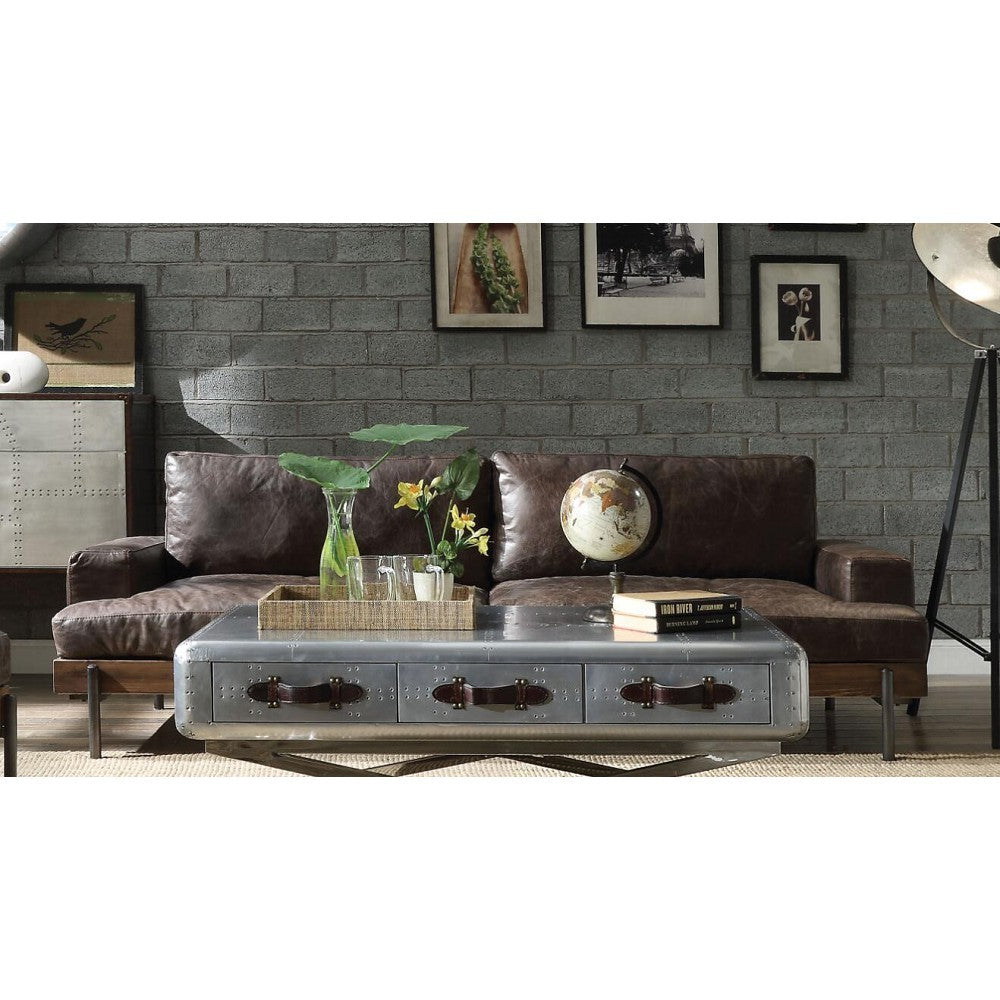 "Verona" Mid-Century Modern Sofa and Loveseat, Italian Top Grain Leather