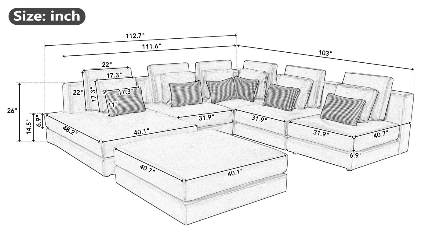 Basit Collection Sectional Lounge Sofa with Ottoman