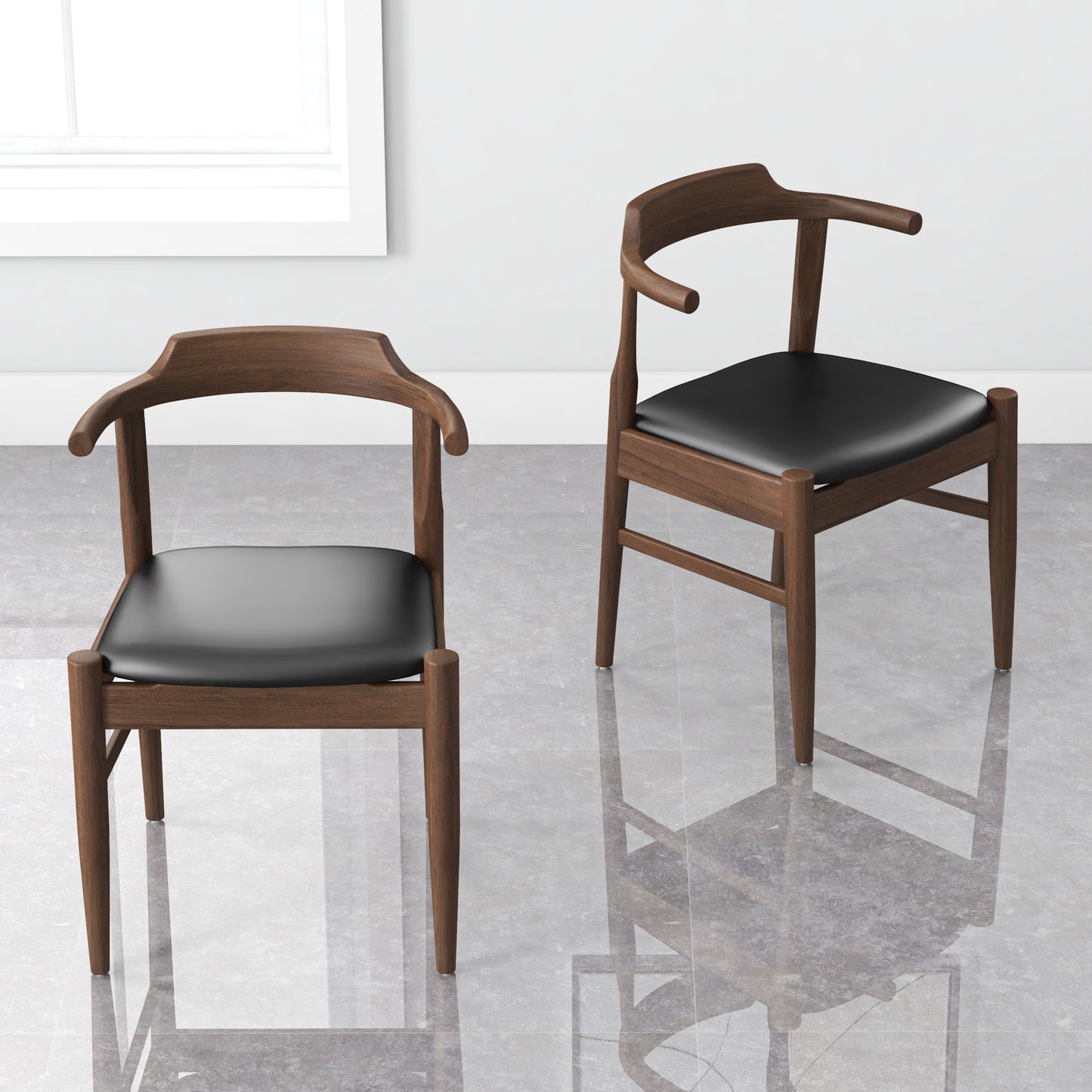 "PAUL" Mid-Century Modern Leather Dining Chair (Set of 2)