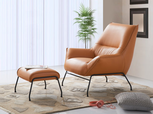 "Cemal"Leather Accent Chair with Ottoman