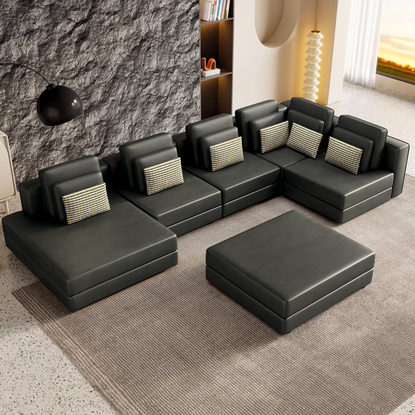 Basit Collection Sectional Lounge Sofa with Ottoman