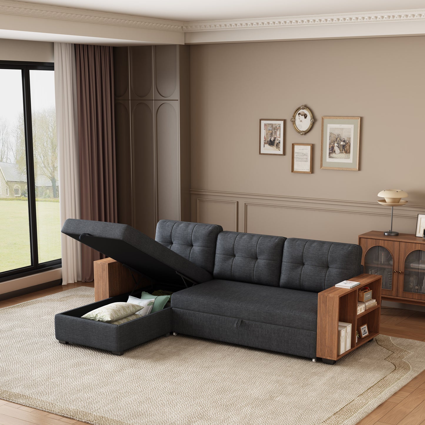 "Vera" Sectional Sofa with Storage and Shelves