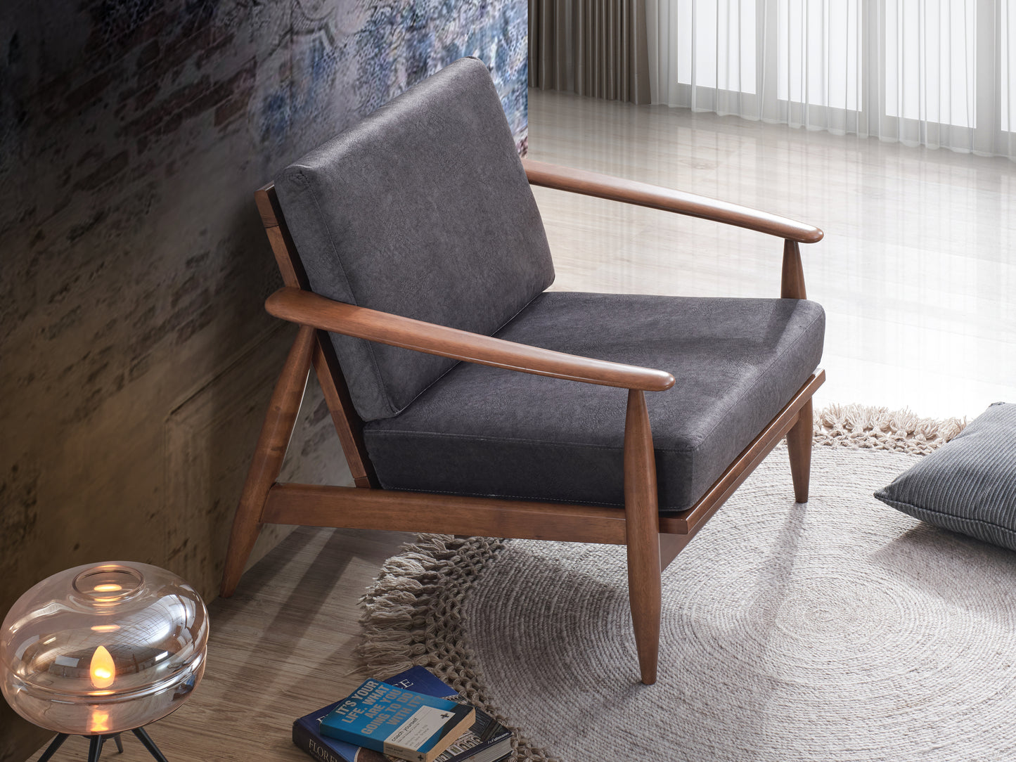 "PELINE" Accent Armchair in Charcoal Gray