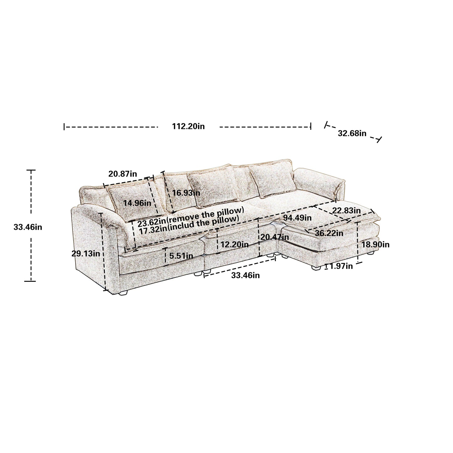 "LOUIS" Modern Sectional Chenille Sofa