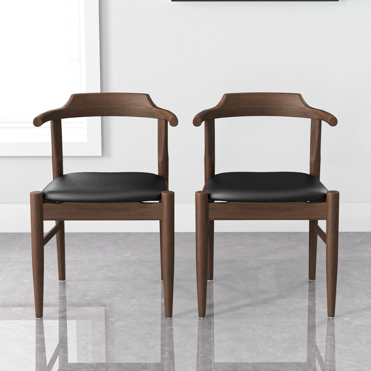 "PAUL" Mid-Century Modern Leather Dining Chair (Set of 2)