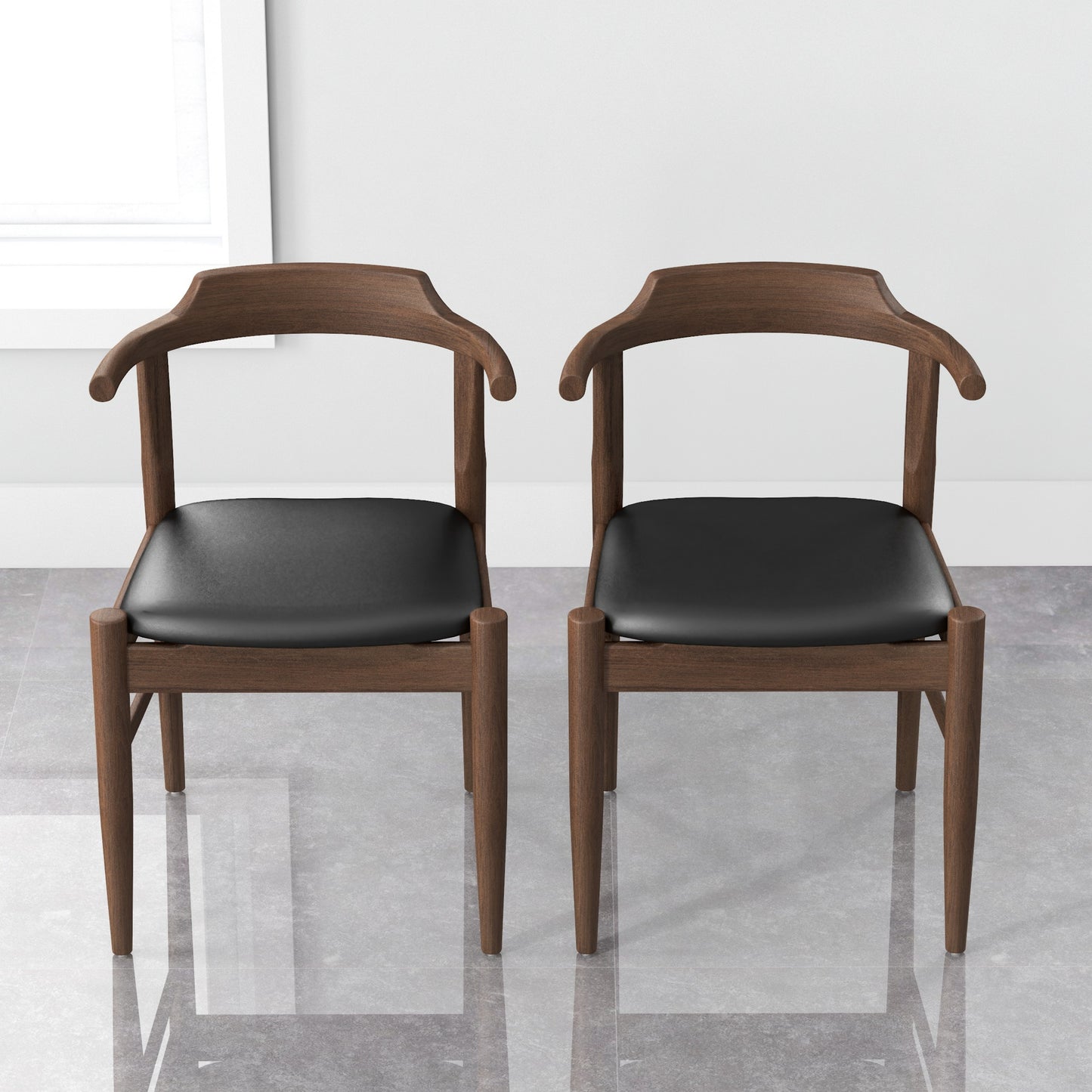 "PAUL" Mid-Century Modern Leather Dining Chair (Set of 2)