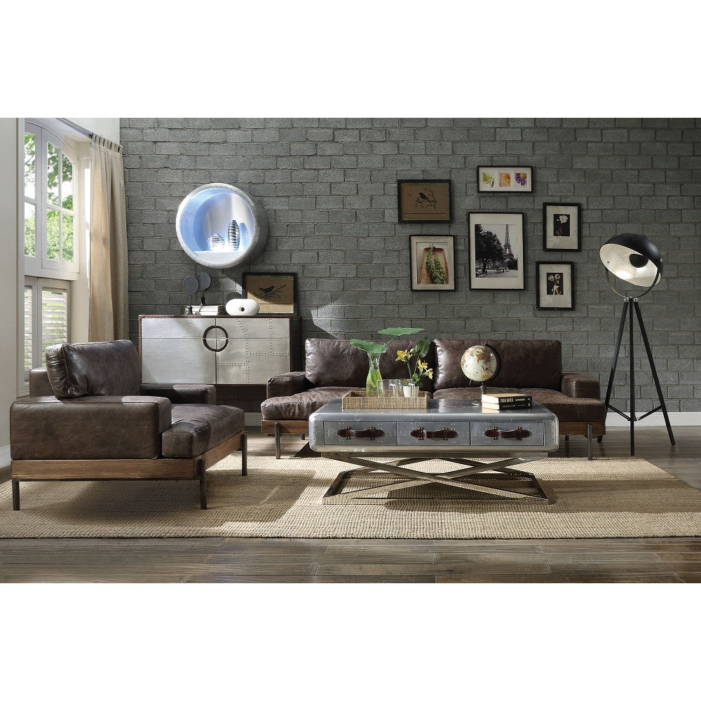 "Verona" Mid-Century Modern Sofa and Loveseat, Italian Top Grain Leather