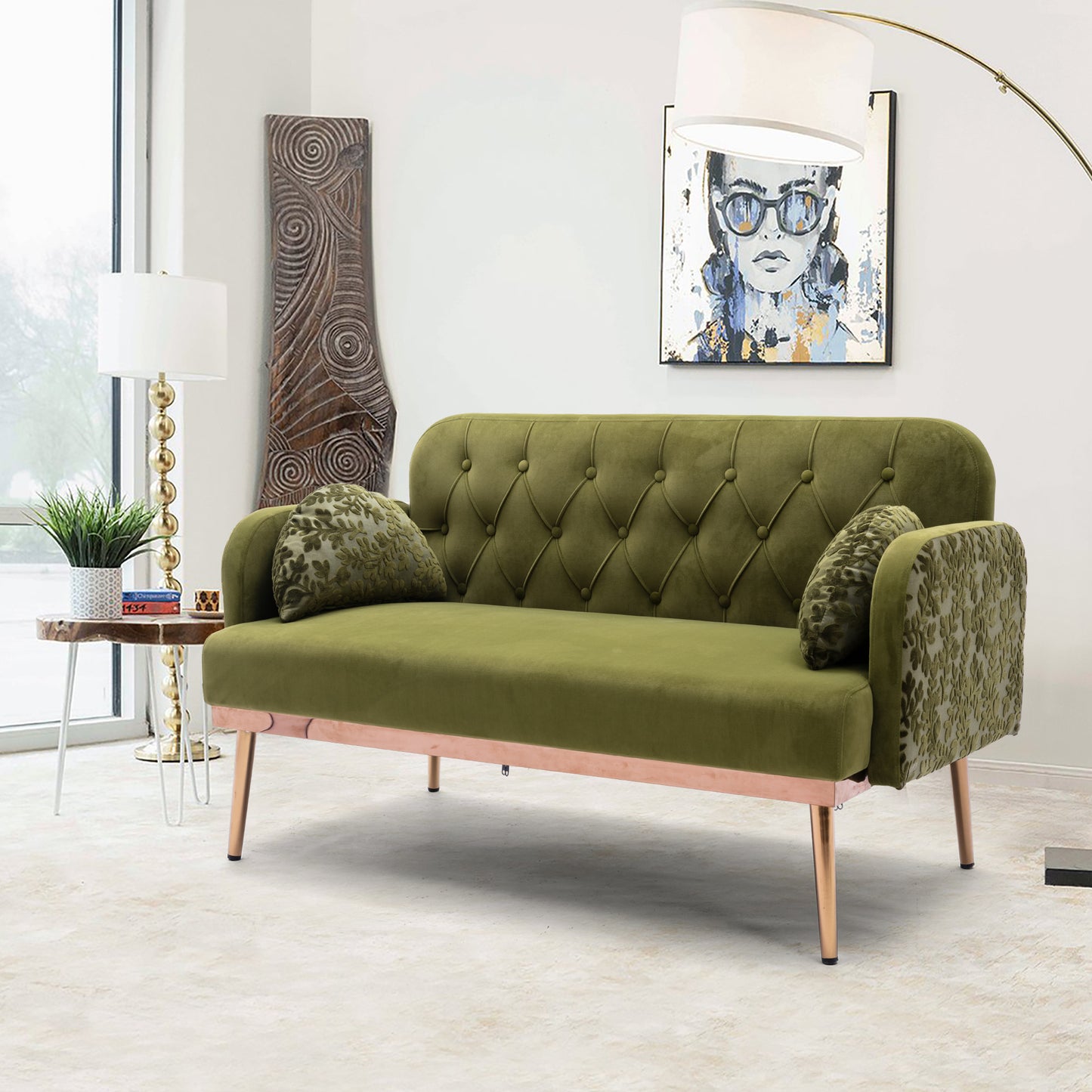 "Jolene" Luxury Velvet Loveseat with 2 Pillows