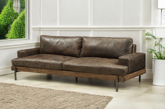 "Verona" Mid-Century Modern Sofa and Loveseat, Italian Top Grain Leather