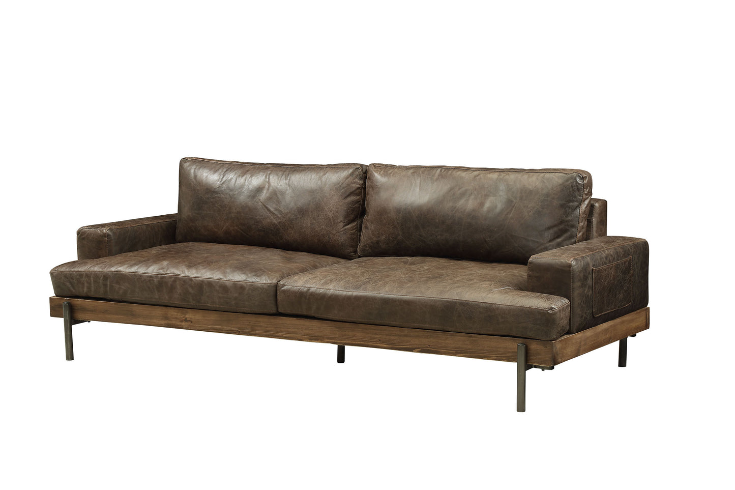 "Verona" Mid-Century Modern Sofa and Loveseat, Italian Top Grain Leather