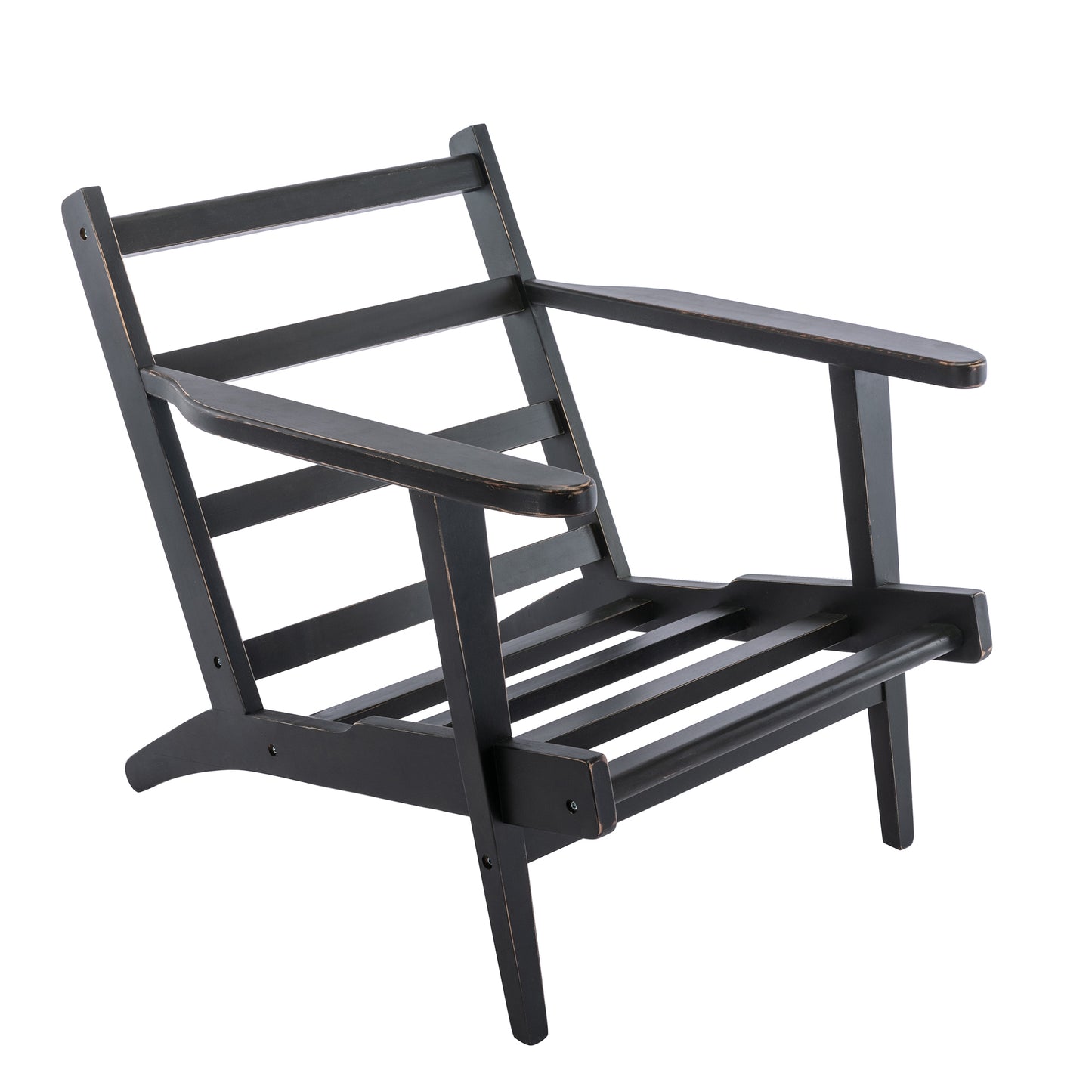 solid Ash Wood wood  black antique painting removable cushion arm chair, mid-century PU leather accent chair