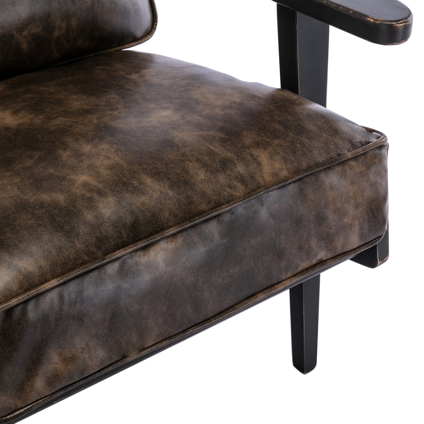 solid Ash Wood wood  black antique painting removable cushion arm chair, mid-century PU leather accent chair