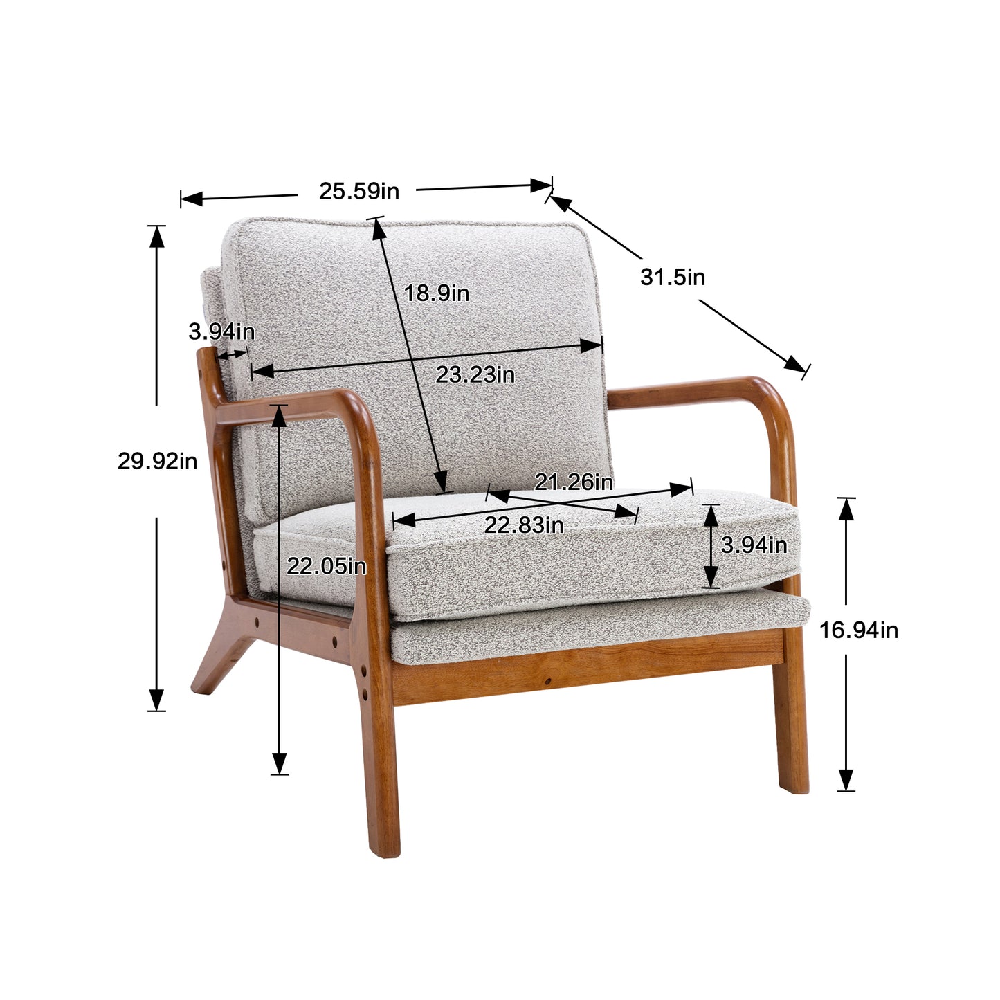 "KALAN" Wood Frame Modern Armchair