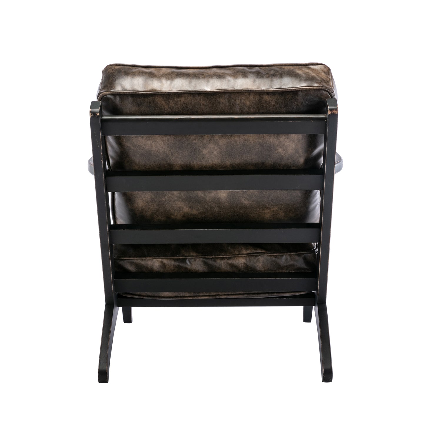 solid Ash Wood wood  black antique painting removable cushion arm chair, mid-century PU leather accent chair