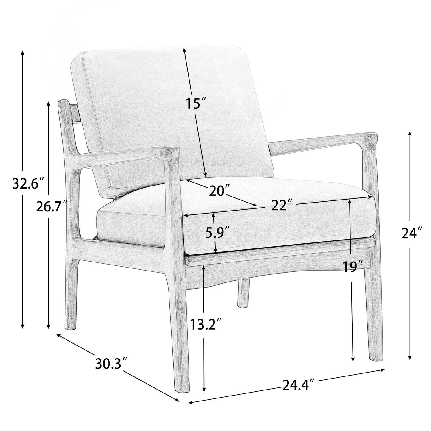 ZARIF, Wood Frame Armchair, Easy Assembly Mid Century Modern Accent Chair Lounge Chair for Living Room, Bedroom, Home Office,Brown PU