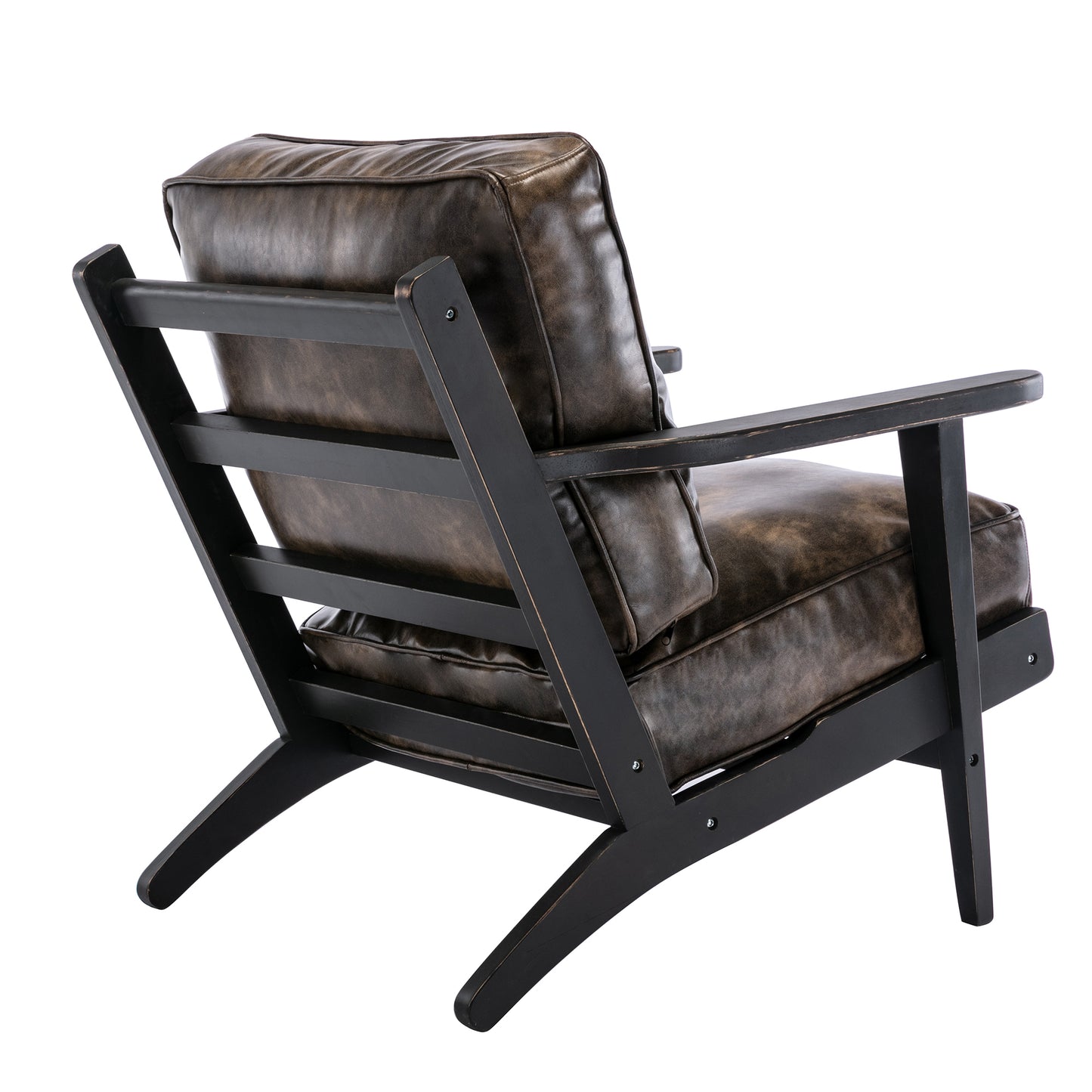 solid Ash Wood wood  black antique painting removable cushion arm chair, mid-century PU leather accent chair