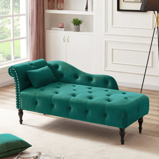 "ROMA" Velvet Chaise Lounge with Tufted Nailhead