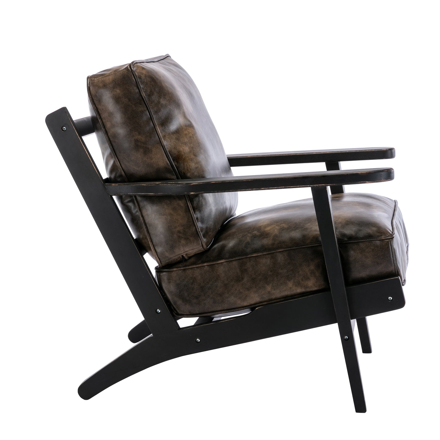 solid Ash Wood wood  black antique painting removable cushion arm chair, mid-century PU leather accent chair